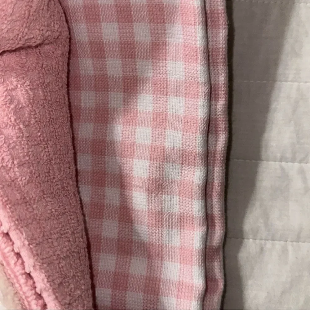 SHABBY CHIC White Pink Gingham Ivory Multi Quilted Pumpkin Ruffle Tea Towel Set